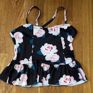 Floral Peplum Top with Pink and Blue Accents